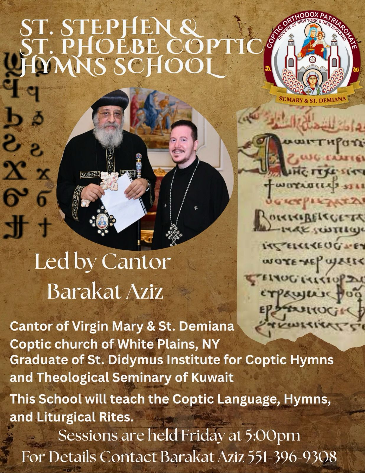 Barakat Aziz at Virgin Mary & Saint Demiana Church - Click to visit Hymns School