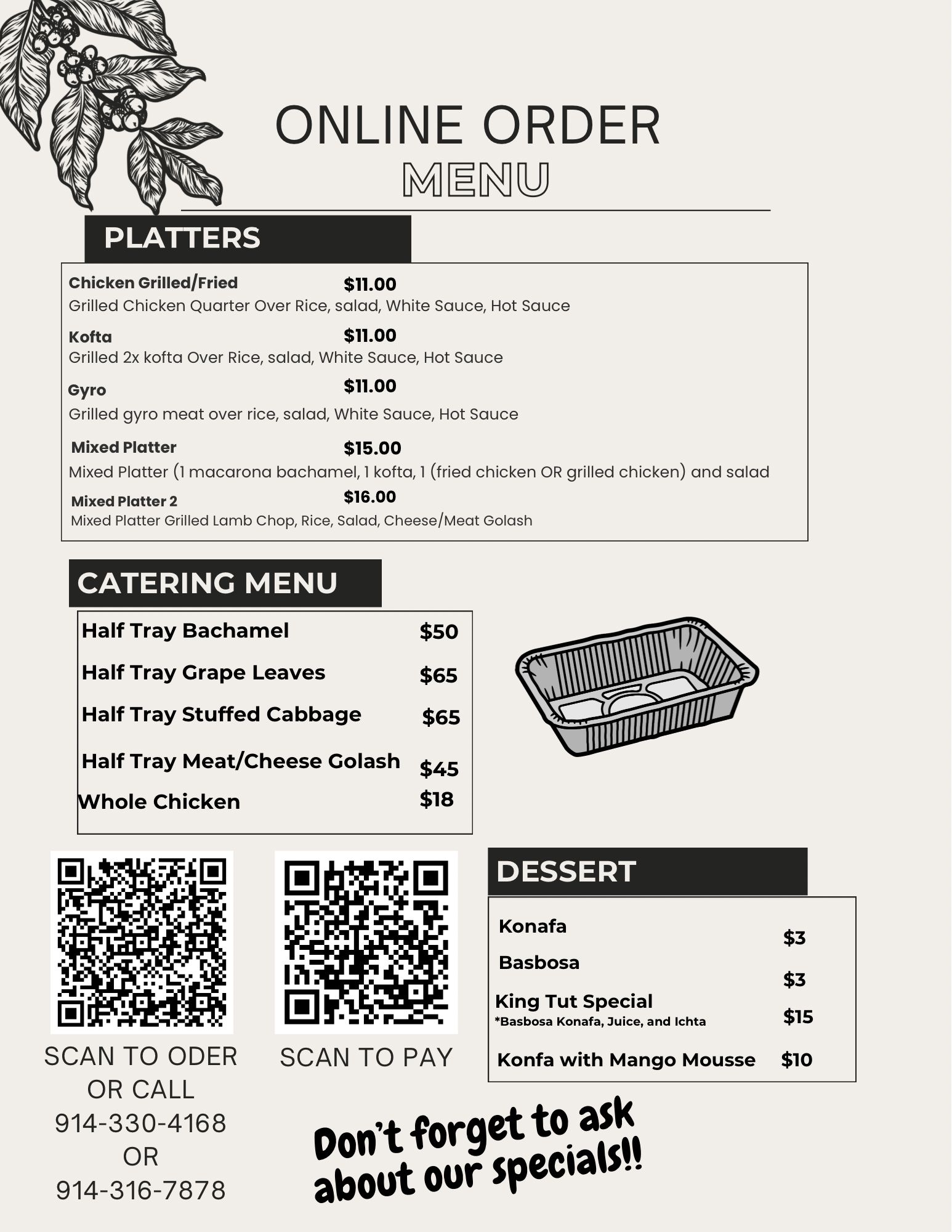 Egyptian Festival Menu page 1