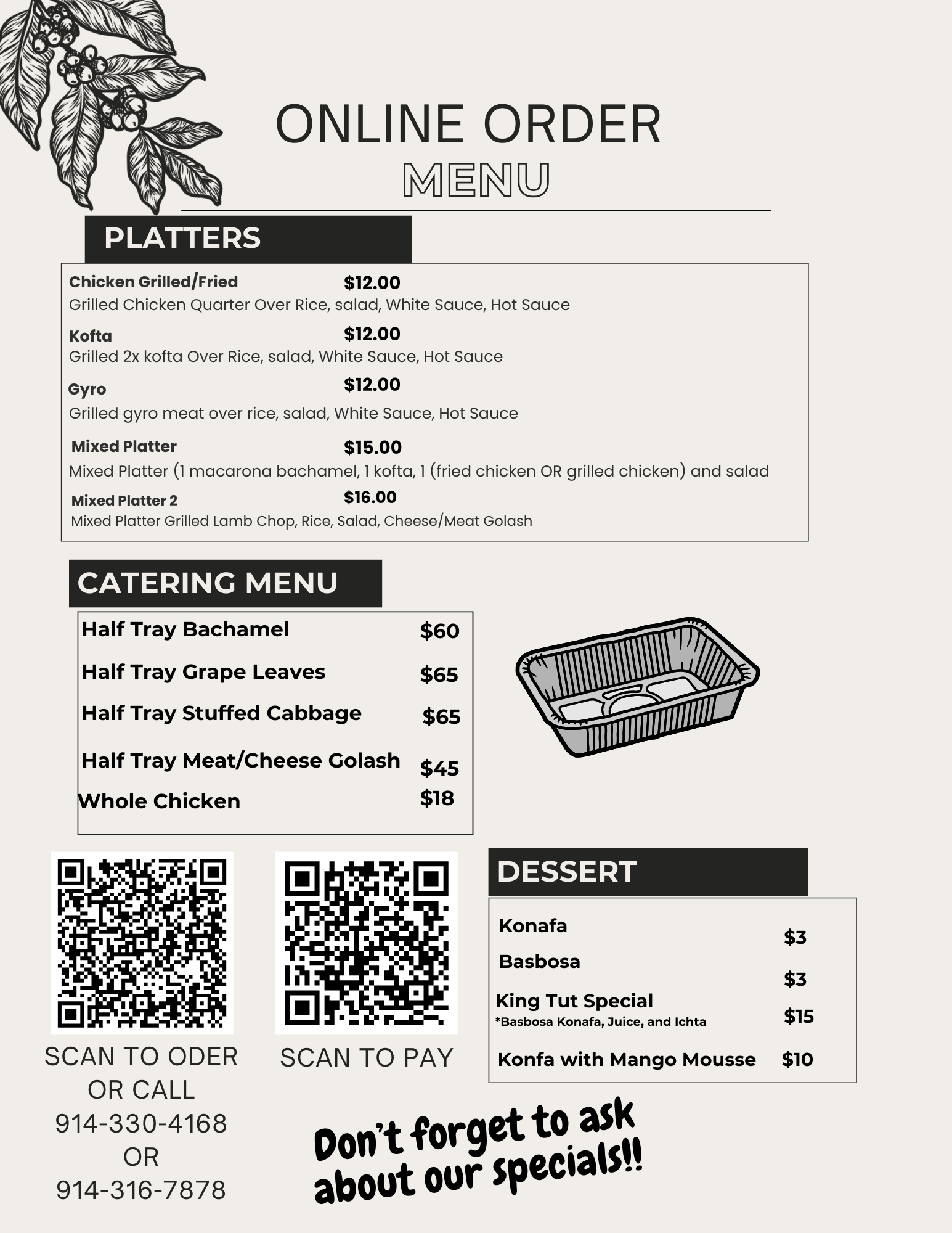 Egyptian Festival Menu page 2